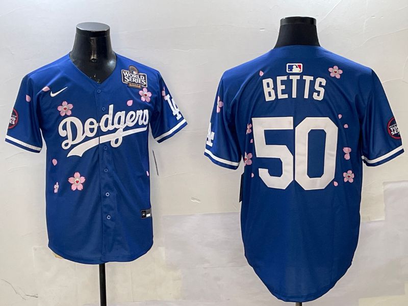Men Los Angeles Dodgers #50 Betts Blue Sakura Edition 2025 Nike MLB Jersey style 9->los angeles dodgers->MLB Jersey